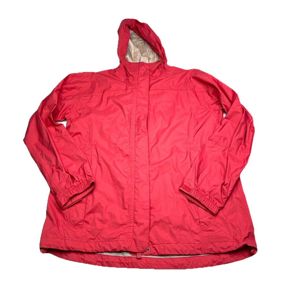 LL Bean Womens Trail Model Rain Jacket Red Ripstop Hooded Waterproof Large L Reg